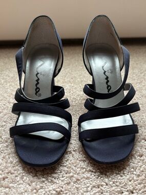 Nina Navy Multi-Strap Slingback Heels